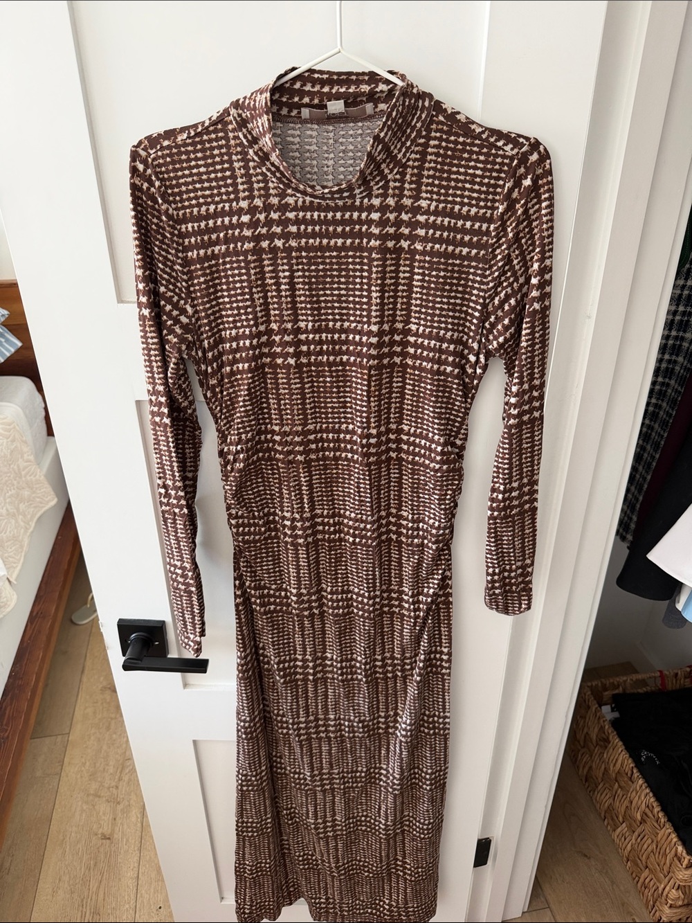 LOFT Brown & Cream Long Sleeve Midi Dress